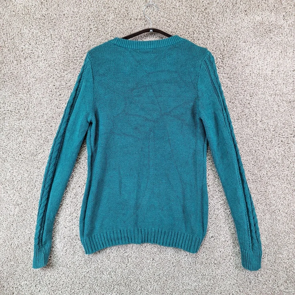 Old Navy Sweater Women M Teal Cable Knit Crew Neck Pullover Casual Preppy